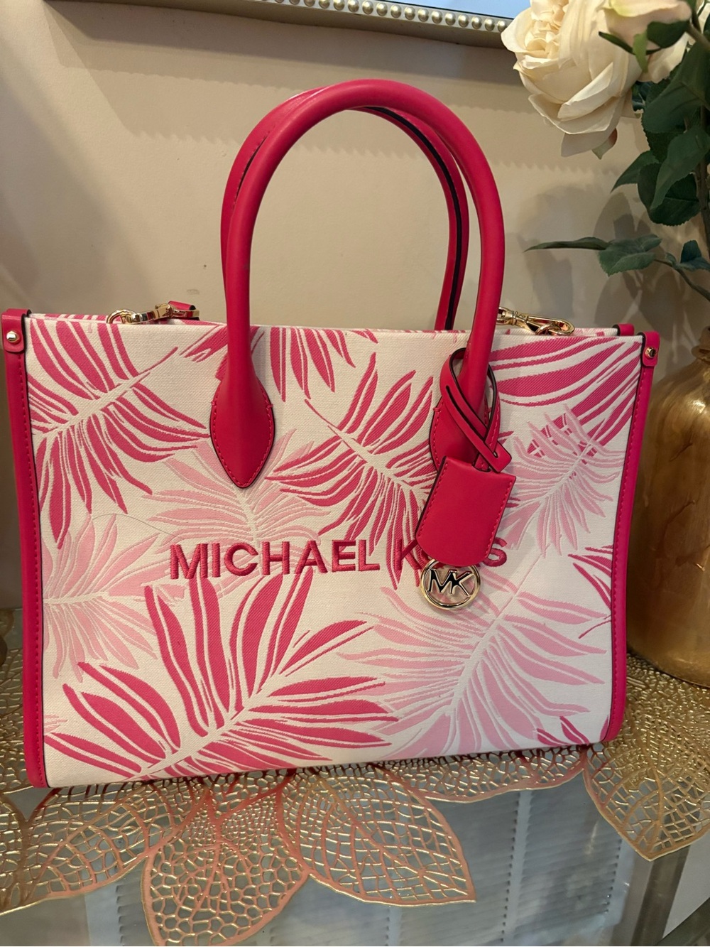 Michael Kors Hot Pink Palm-Print Tote